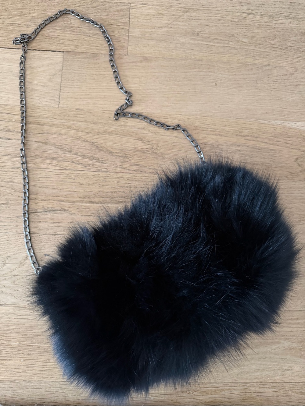 Black Faux Fur Chain Crossbody Bag - Unbranded